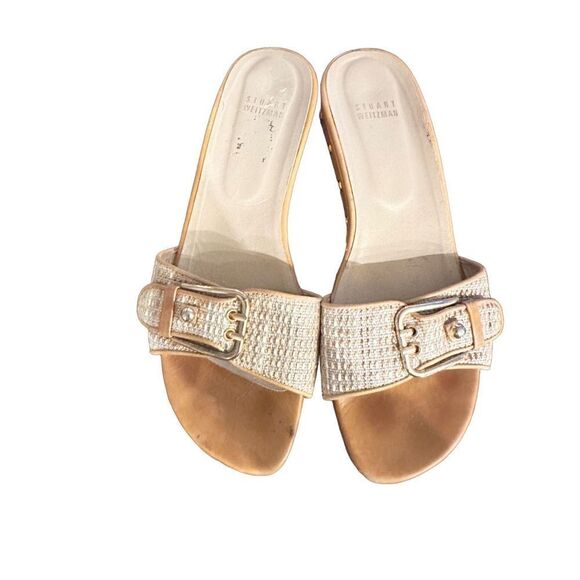 Stuart Weitzman Wooden Plaid Slides - Picture 3 of 11